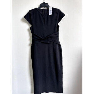 Lipsy Women's Gathered-Waist Keyhole Midi Sheath Dress size 8 in black